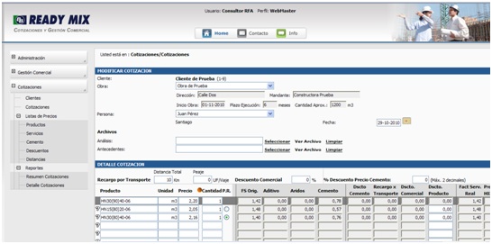 RFASoft_Sistema de Gestión Comercial y Cotizaciones. ReadyMix.